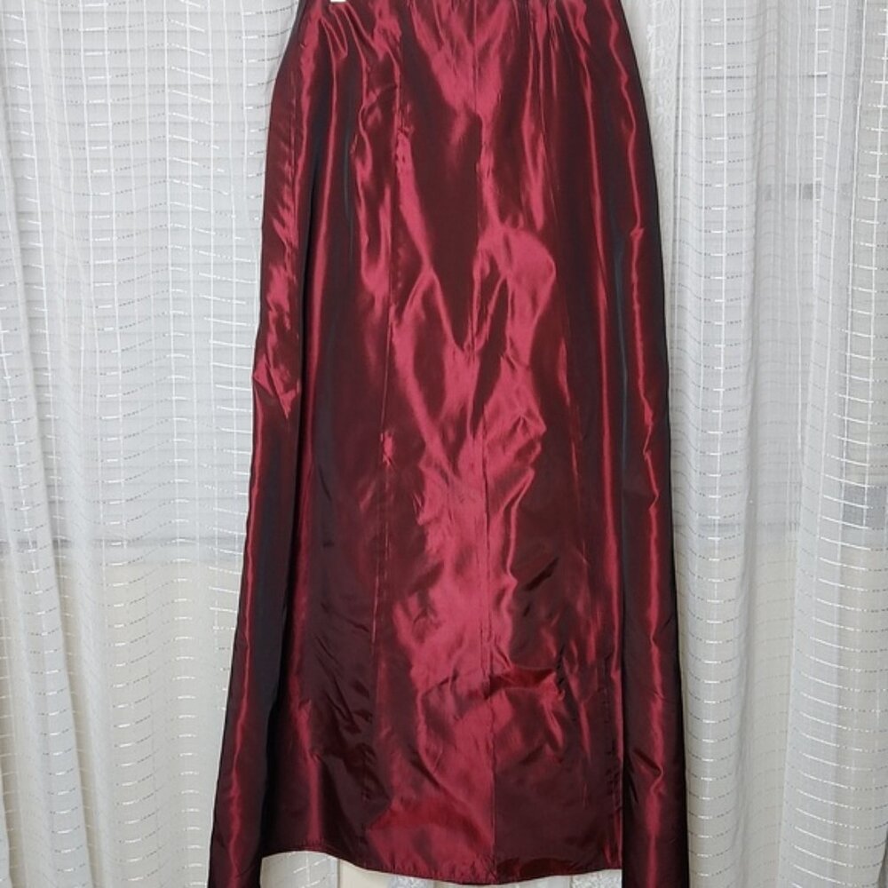 Vintage Y2K Fitted Deep Red Color Shift Iridescent Maxi Skirt Sz10